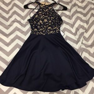 Navy blue short backless dress